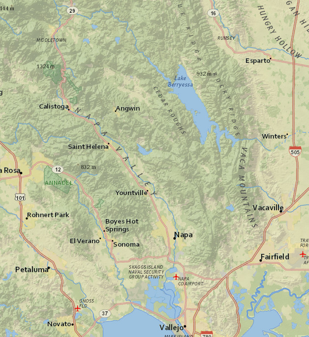 napa county map with ciities