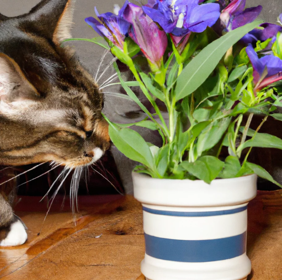 cat sniffing pet safe Arabian Gentian, Persian & German Violet indoors